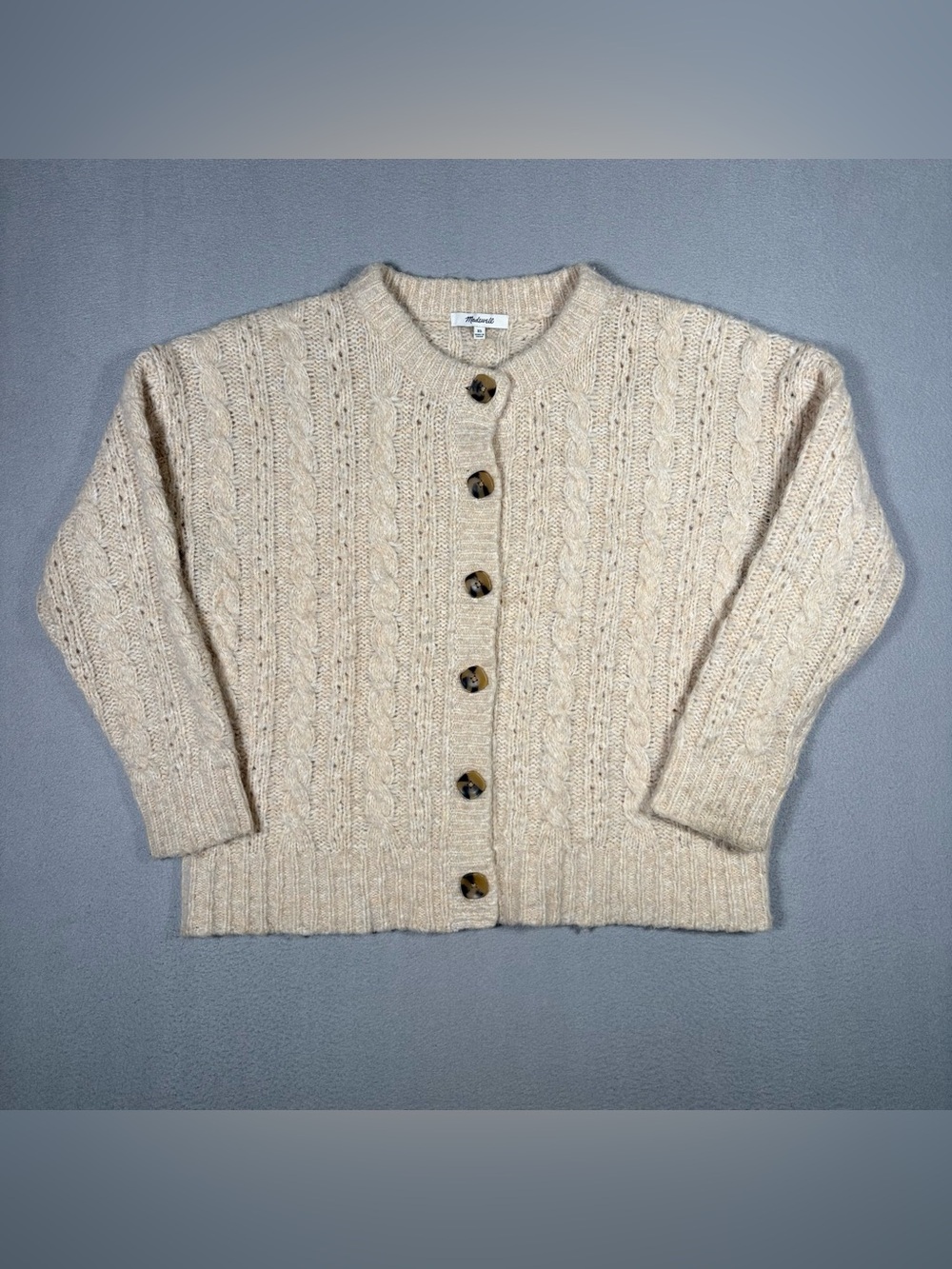 Madewell Pointelle Cable Cardigan Sweater Women’s XS Heather Powder Chunky Knit